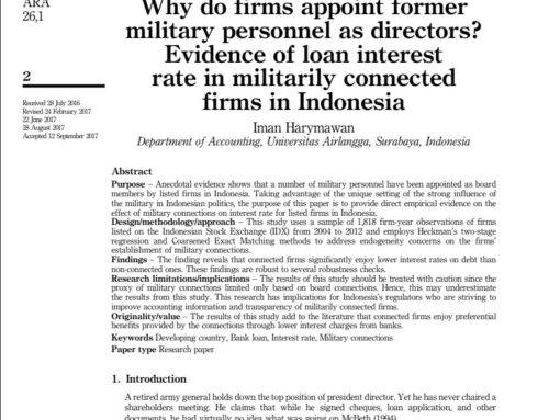 Why do Firms Appoint Former Military Personnel as Directors? Evidence of Loan Interest Rate in Militarily Connected Firms in Indonesia